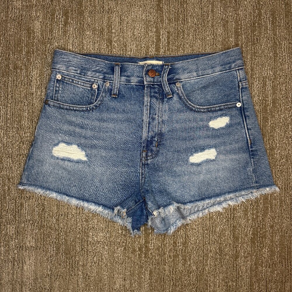 Madewell Women's Denim Jean Shorts Distressed High-Rise Relaxed Frayed Size 27